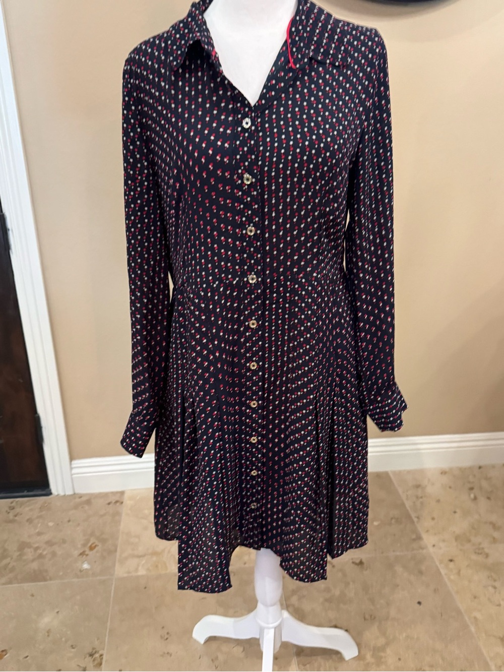 Tommy Hilfiger Navy Long-Sleeve Button-Front Dress with red and white stars 4th